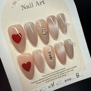 Heart Design Almond Press On Nails